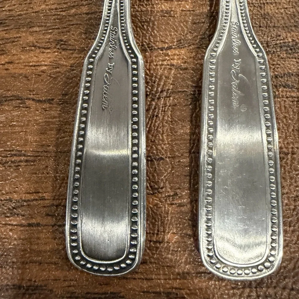 SALEM 1776 Stainless SALAD FORKS Beaded Edge Lot Of 4 Silverware Flatware Vtg